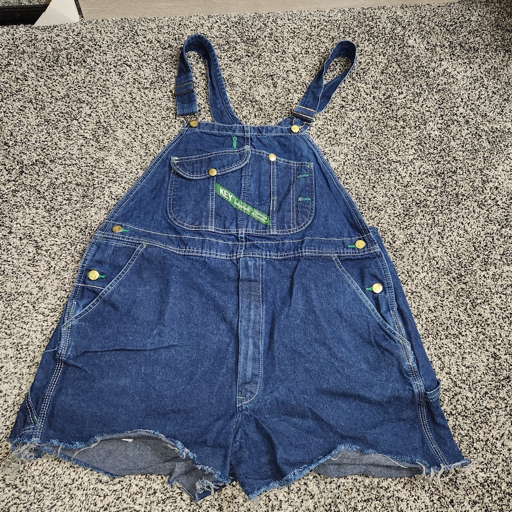 Key Denim Bib Overalls Shorts Cut Off  Mens 38 Hillbilly County Redneck Western